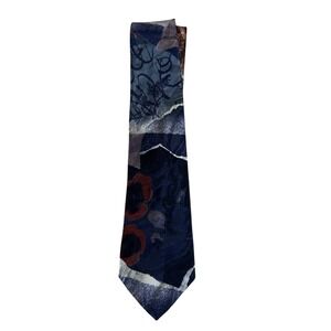 Vintage Towncraft Mens Abstract Geometric Silk Feel Tie Blue Burgundy Gray 5145